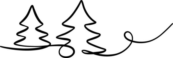 Abstract Christmas tree swirl, line art flourish banner pine tree illustration, isolated vector