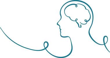 Human brain illustration, line art swirl face profile banner, decorative clip art design vector