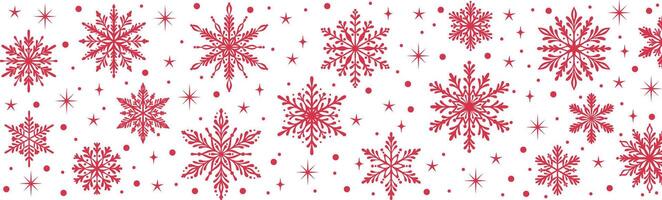 Red snow stripe banner, snowflake magical winter holiday border for greeting or invitation designs, vector