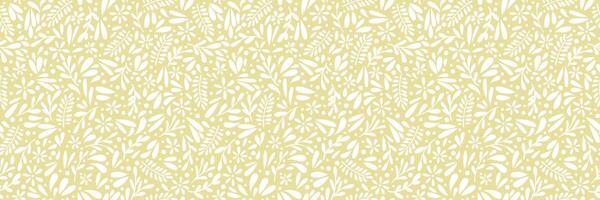 Vintage flower print background, cute ditsy floral banner, seamless repeating pattern, yellow and white vector