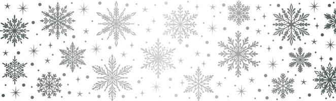 Silver snowflake border greeting card template, decorative snow frame illustration, festive winter holiday gradient metallic card clip art element design vector