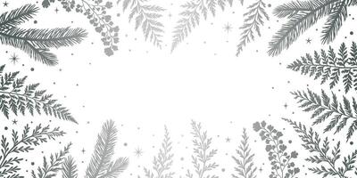 Silver gradient foliage illustration frame, elegant holiday banner design, isolated vector
