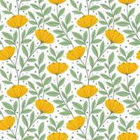 Summer floral print, climbing vine vintage repeat pattern, seamless repeating tile with hand drawn flower illustrations, on white background vector