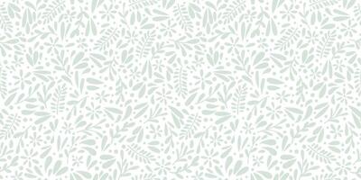 White ditsy leaves and flower repeat pattern, tiny flower print, cute green spring background texture, pastel mint wallpaper design vector