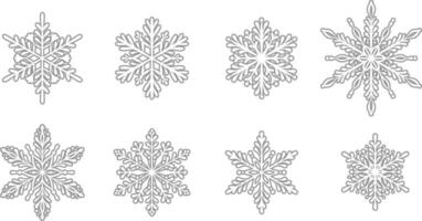 Snowflake outlines, elegant snow line art clip art set, illustration, isolated vector