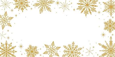 Snowflake gold frame, festive holiday celebration border design, empty background template vector