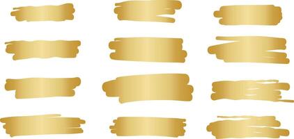 Gold highlight banner elements, brush stroke shapes clip art, golden metallic gradient shape vector
