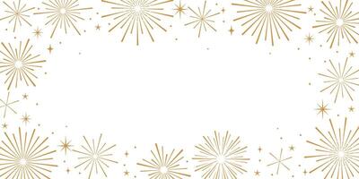 Firework festive frame design, elegant golden greeting banner or border starburst illustration, isolated transparent vector