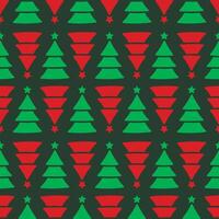 Minimalist retro red green Christmas tree print, seamless repeating pattern design vector