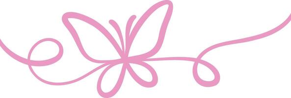Cute butterfly line art ribbon illustration, single line flourish, linear border or banner design vector