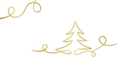 Gold gradient Christmas tree line art swirl, flourish frame design, elegant linear greeting template design vector