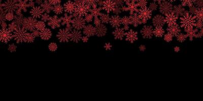 Dark red snow confetti background, snowflake frame on black background, festive winter holiday header, greeting or promotion template vector