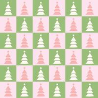 Cute checkered retro pastel Christmas tree repeat pattern, seamless repeating tile design vector
