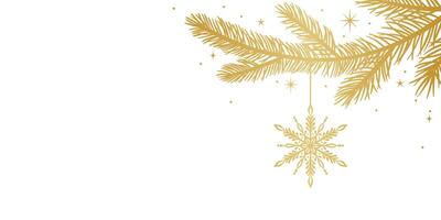 Golden gradient winter clip art, pine branch and snowflake illustration greeting card, template for Christmas or New Year invitation design vector