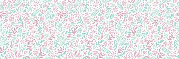 Ditsy spring floral print banner, seamless repeating flower pattern, cute bright pastel horizontal repeat background design vector