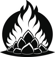 Black and white drawing of a fire with a pile of rocks vector
