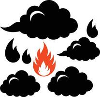 Set of clouds and fire design vector