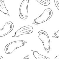 Seamless pattern with eggplant. Hand drawn illustration. vector