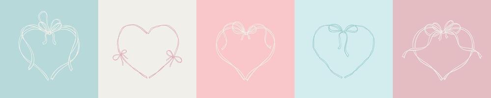 Baby shower bow ribbon heart frame design elements. Its a girl, its a boy greeting cards. Little prince and princess background. New born birthday invitation. Whimsical wavy cute line doodle border vector