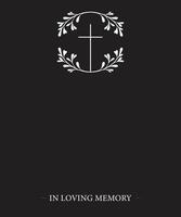 Funeral card. Empty card. Cross inside leaves vector