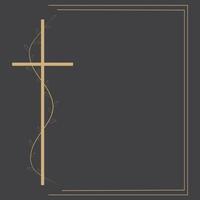 Funeral card. Empty card with gold cross and frame vector