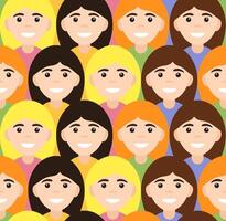 Seamless pattern of flat girl smiling faces vector