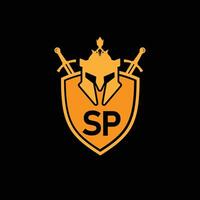 SP letter Logo with Shield, SP shield logo design template vector