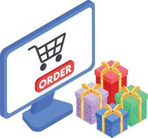 Online Shopping Icon with Gifts and Order Button vector