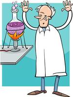 happy cartoon scientist or inventor in laboratory vector