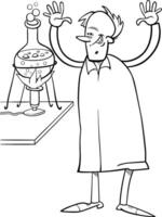 happy cartoon scientist or inventor in laboratory coloring page vector