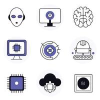 A set of icons that include a computer, a brain, and a computer vector