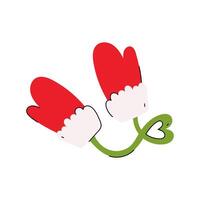 Hand-drawn Mitten. Mittens with a heart thread. Christmas illusrtation on a white background vector