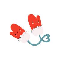 Cute Mitten. Kid's mittens with a heart thread. hand Drawn illustration on a white background vector
