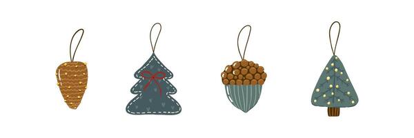 A set of Christmas tree decorations in a flat style. Hand drawn illustration. vector