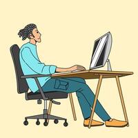 a person working in front of a computer, technology illustration concept, simple cartoon illustration vector