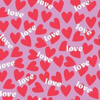 Bright seamless background with hearts and the word Love. Festive design for Valentine's Day. vector