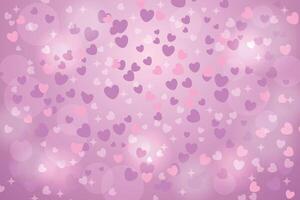 Delicate pink and white abstract bokeh background with hearts and glitter. vector
