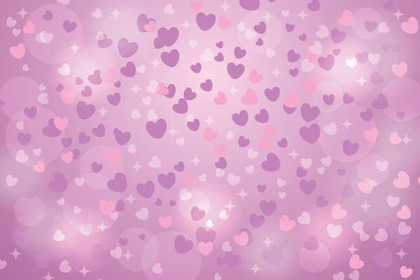 Delicate pink and white abstract bokeh background with hearts and glitter.