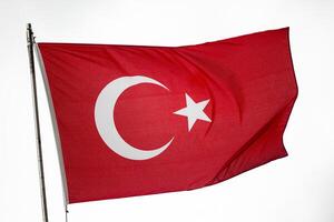 red Turkish flag, red turkish flag with white background waving flag photo