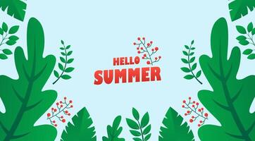 hello summer background with leaves and berries vector