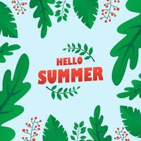 hello summer background with tropical leaves and berries illustration vector