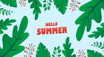 hello summer background with leaves and berries illustration vector
