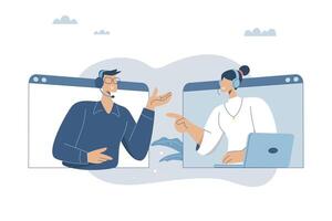 conference communication, Virtual communication, Telephone conversation, Distance studying and remote working concept, Business discussion, Long distance conversation. illustration. vector
