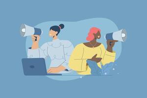 Call center representative, Technical support or customer service team, Hotline, Online customer consultation or feedback, Staff wearing headphones help provide customer service. design. vector