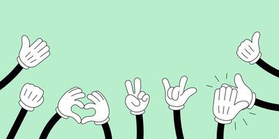 Cheerful doodle of clapping hands with thumbs up. Applause and appreciation concept in playful hand drawn groovy style. Celebration of success and recognition through bright illustration vector