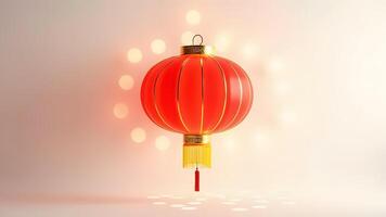 A glowing red Chinese lantern surrounded by soft lights, creating a festive and warm atmosphere Generated by AI photo
