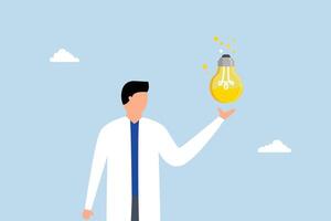 Experiment new creative idea, entrepreneur testing fresh concept lightbulb to create innovative product. vector