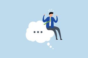 Think of solution, considerate businessman perched like a philosopher on a contemplation cloud. vector