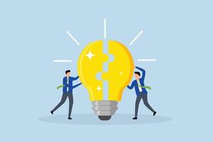 Teamwork, businessman collaborators associate link idea pieces interlock collectively. vector