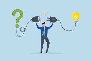 Solution solving problem, entrepreneur link query with illumination answer. vector